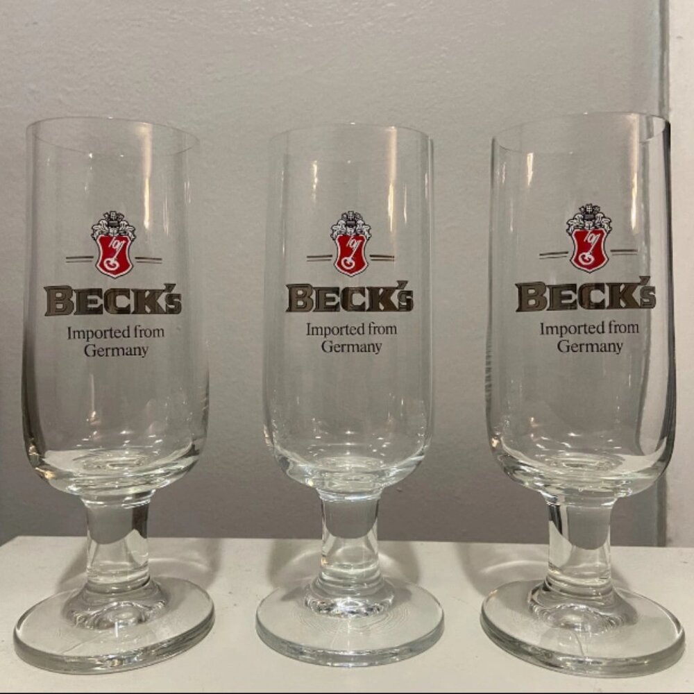 Set of 3 Vintage Beck's Beer IMPORTED FROM GERMANY .3L Pilsner Pint Glass Lot RC